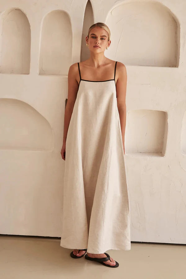 Mistfall Azure Contrast Linen Maxi Dress
