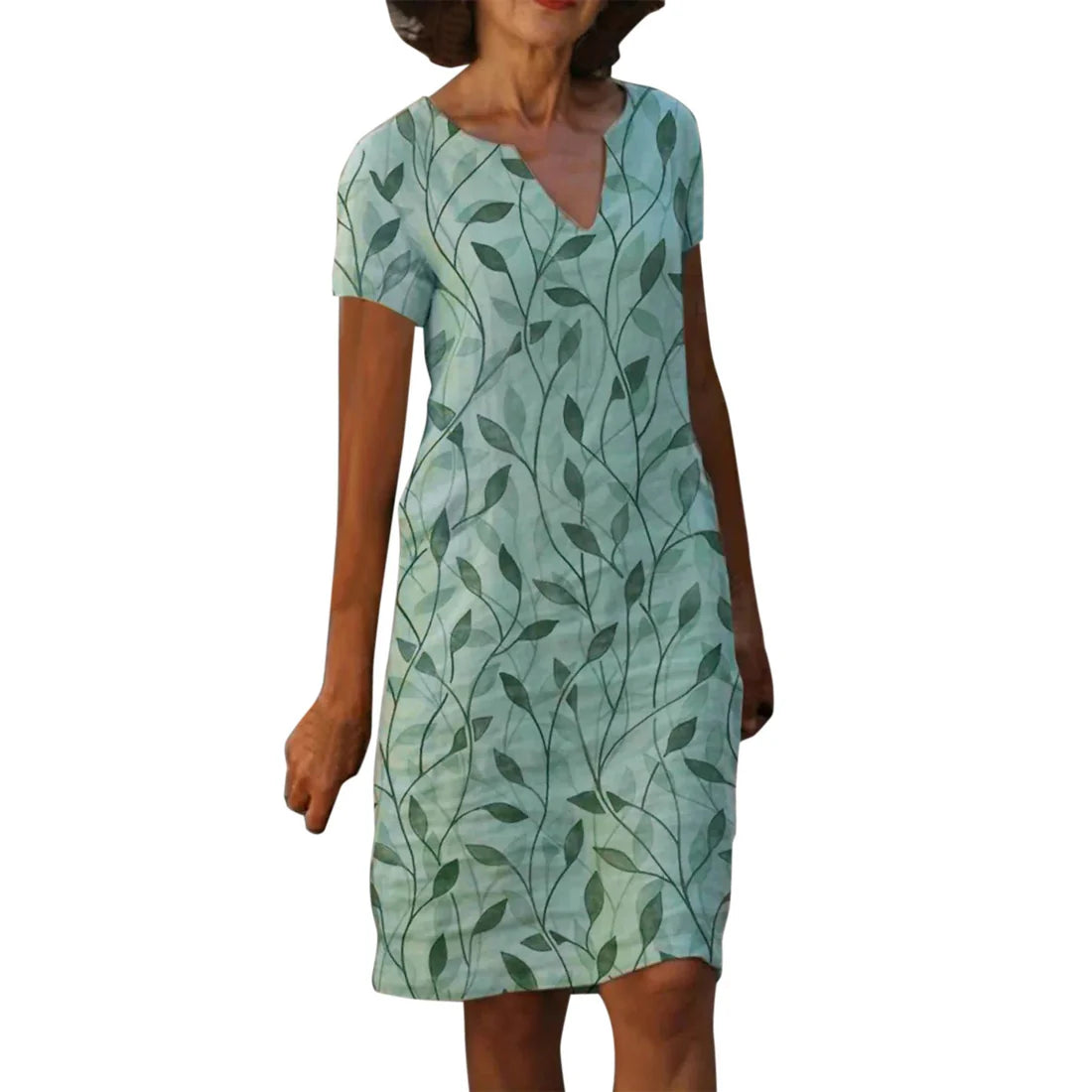 Mistfall Aura Cotton Linen V-Neck Printed Dress