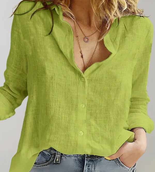 Mistfall Serene Blouse Long Sleeve Linen Elegance