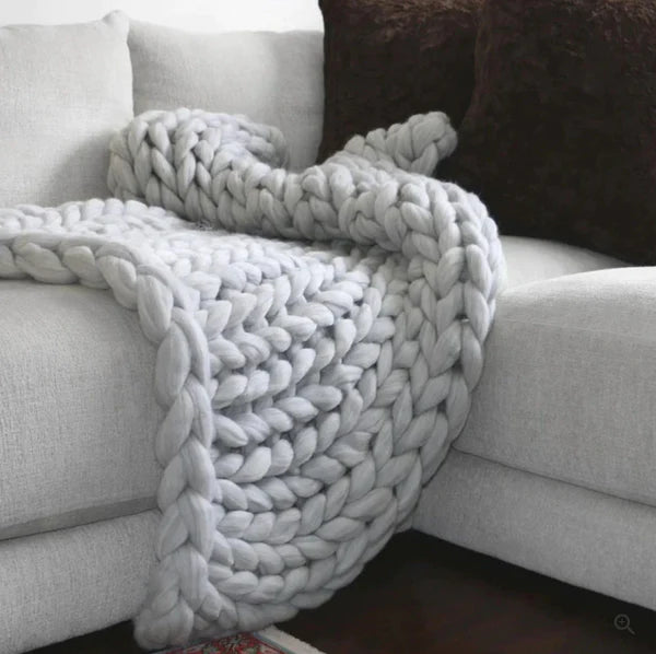 Mistfall Nordic Hand-Knitted Merino Wool Throw