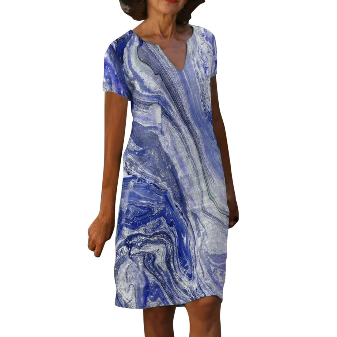 Mistfall Aura Cotton Linen V-Neck Printed Dress