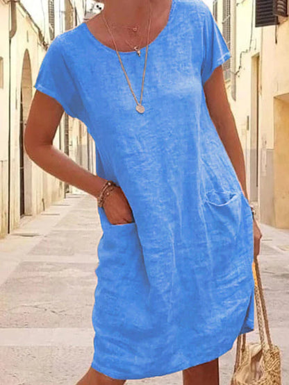 Mistfall Azure Linen Pocket Dress
