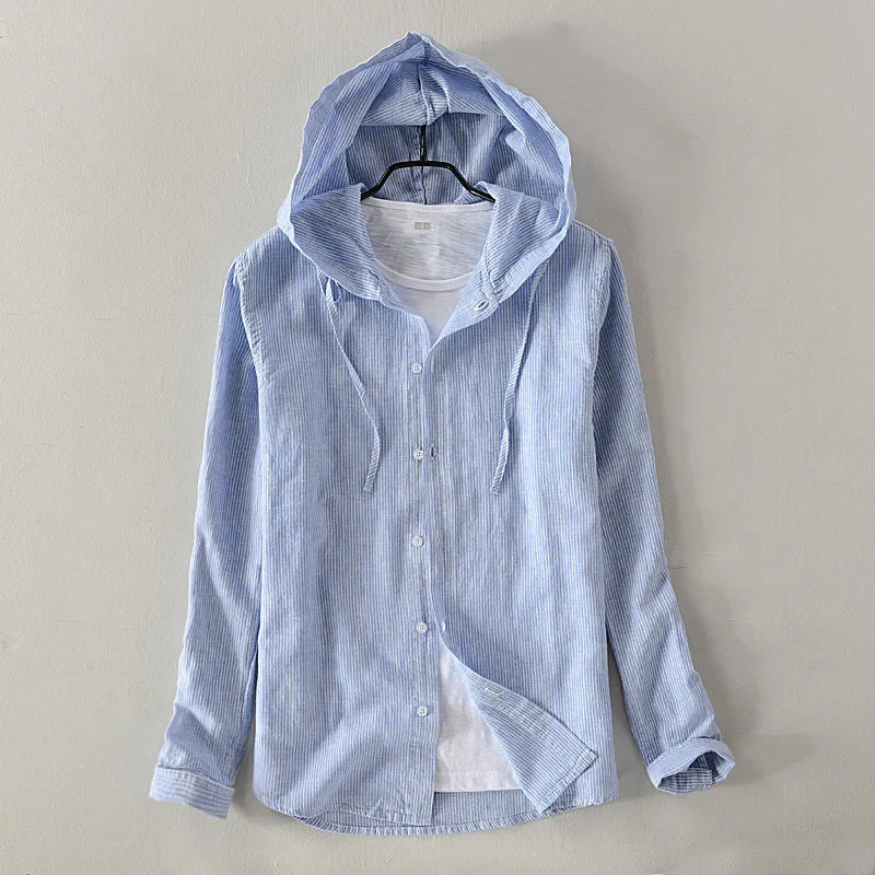Mistfall Horizon Linen Hooded Shirt