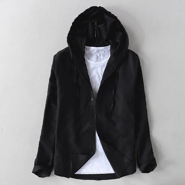 Mistfall Horizon Linen Hooded Shirt