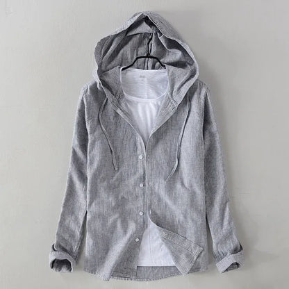Mistfall Horizon Linen Hooded Shirt