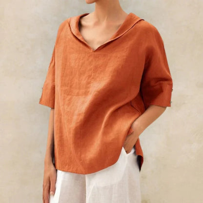 Mistfall BreezeLuxe V-Neck Linen Shirt