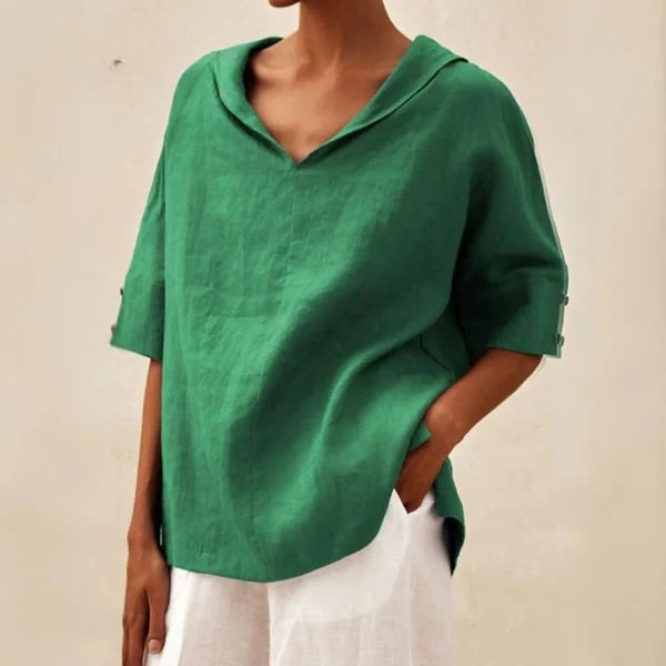 Mistfall BreezeLuxe V-Neck Linen Shirt