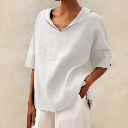 Mistfall BreezeLuxe V-Neck Linen Shirt
