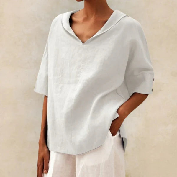 Mistfall BreezeLuxe V-Neck Linen Shirt