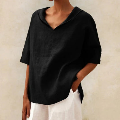 Mistfall BreezeLuxe V-Neck Linen Shirt