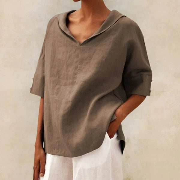 Mistfall BreezeLuxe V-Neck Linen Shirt