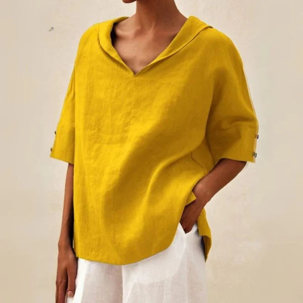 Mistfall BreezeLuxe V-Neck Linen Shirt