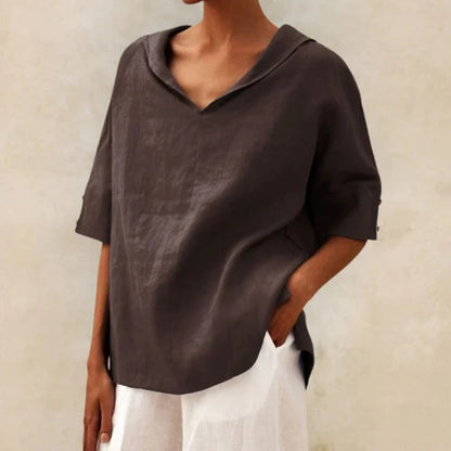 Mistfall BreezeLuxe V-Neck Linen Shirt